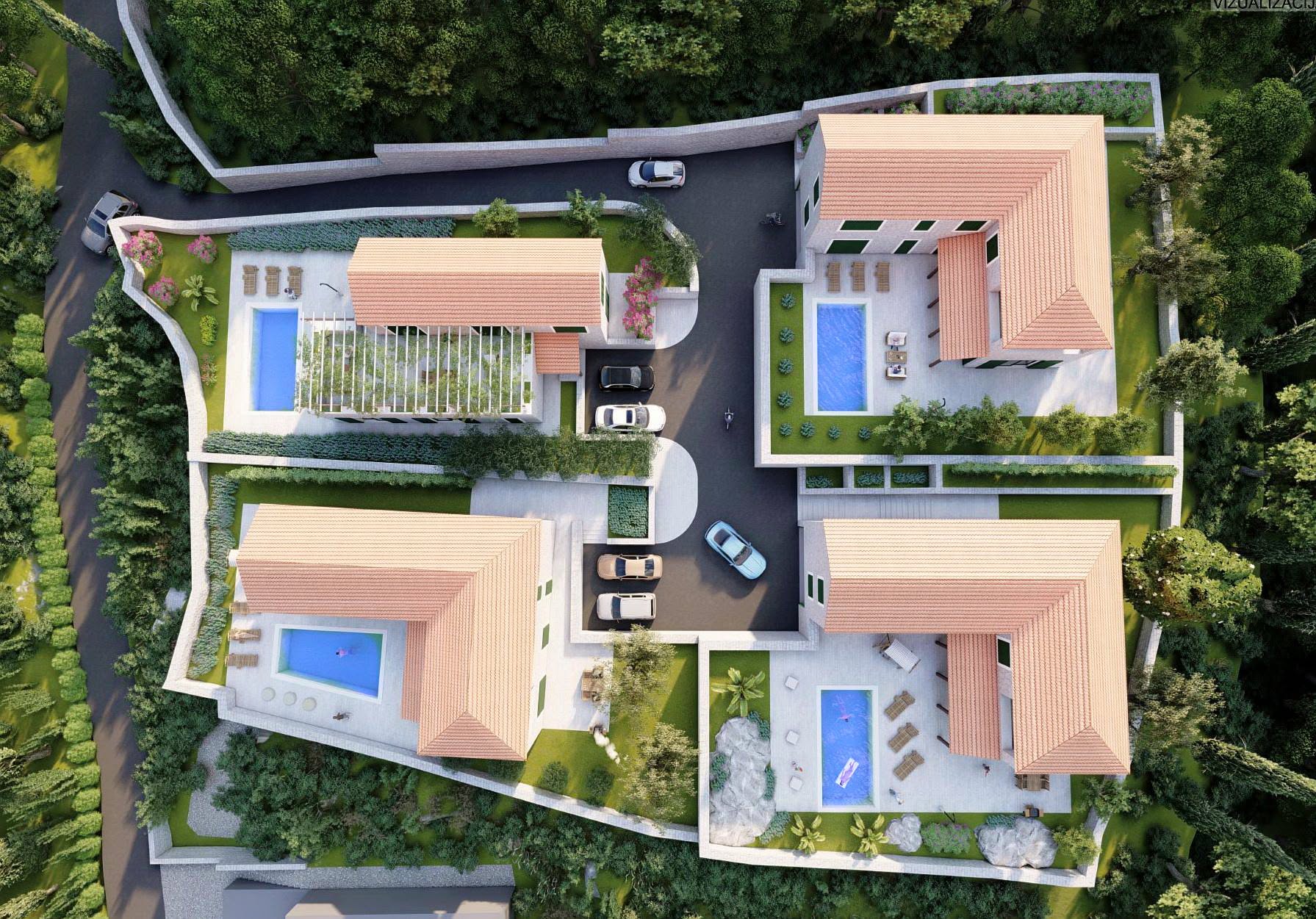GRAĐEVINSKO ZEMLJIŠTE 3.000 m2 | IDEJNI PROJEKT ZA 4 VILE S BAZENIMA